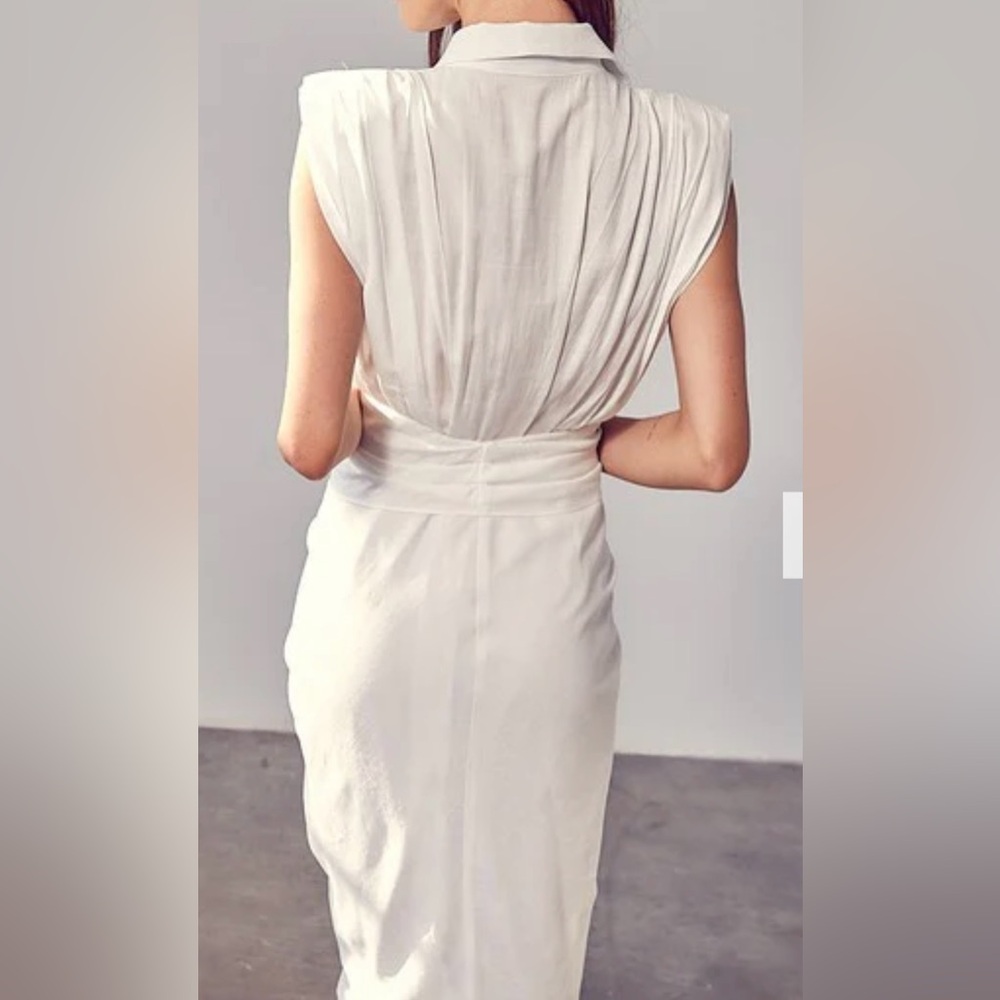 Do+Be Be White Button Front Tie Mini Dress Sleeveless Sz M Collared Flat Pleats - Picture 3 of 16